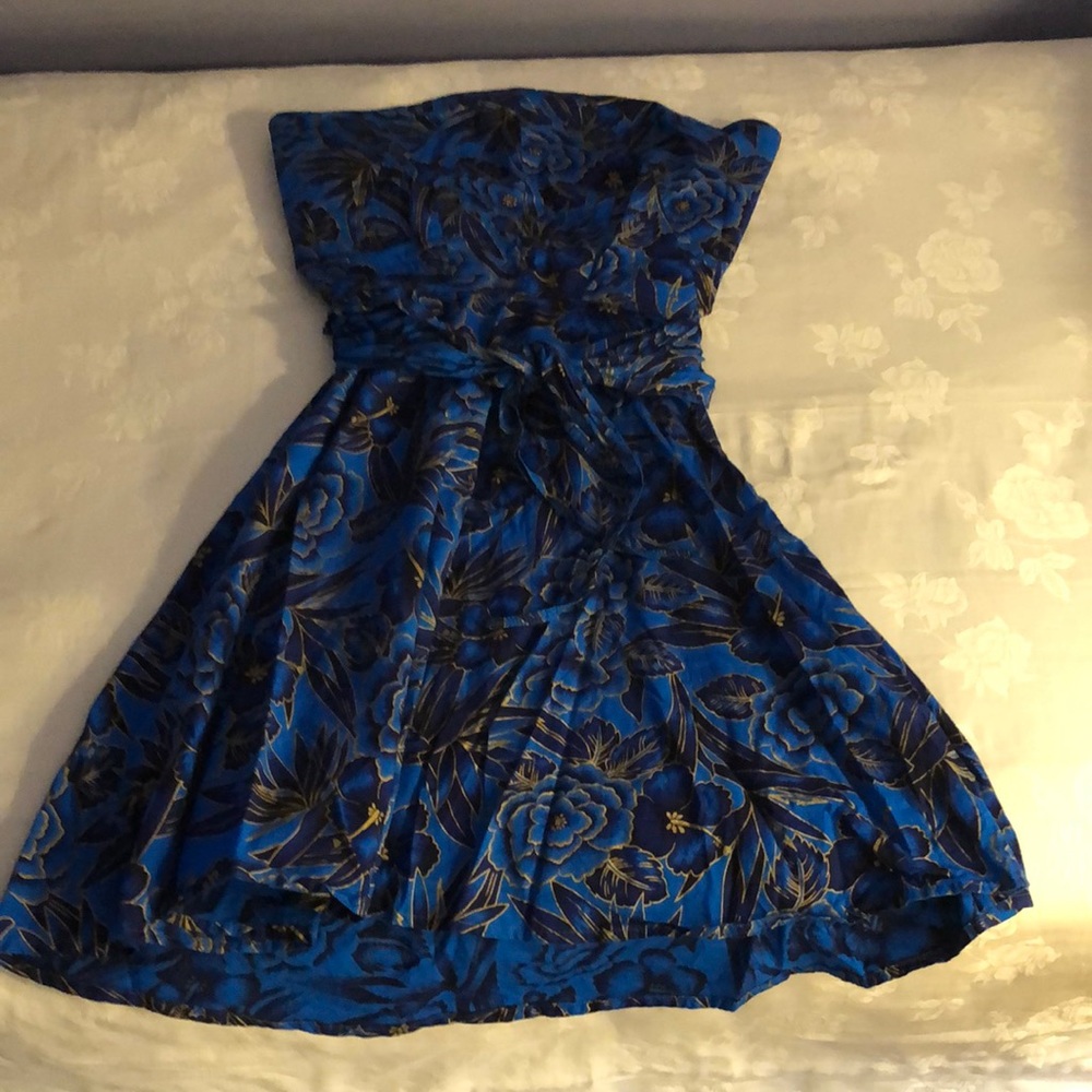 Blue Party Dress with Gold Detailing